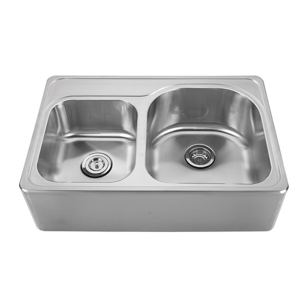 Whitehaus WHNAPD3322 Double Bowl Drop-In Sink with Seamless Customized Front-Apron - Brushed Stainless Steel