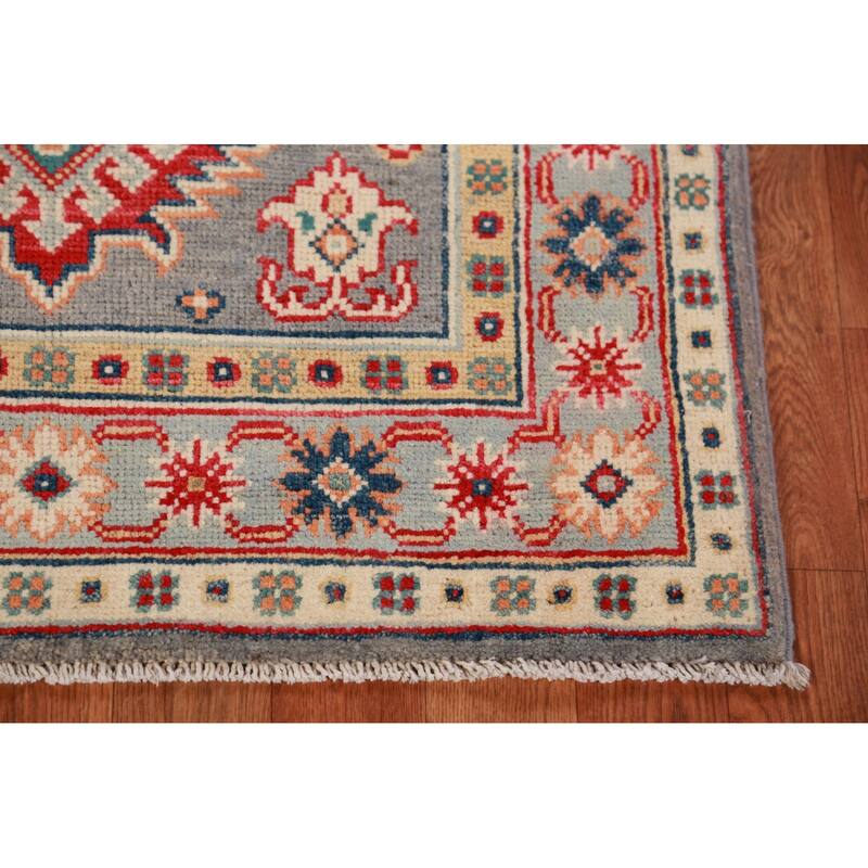 Geometric Gray Kazak Foyer Rug Hand-Knotted Wool Carpet - 2'7"x 4'1"