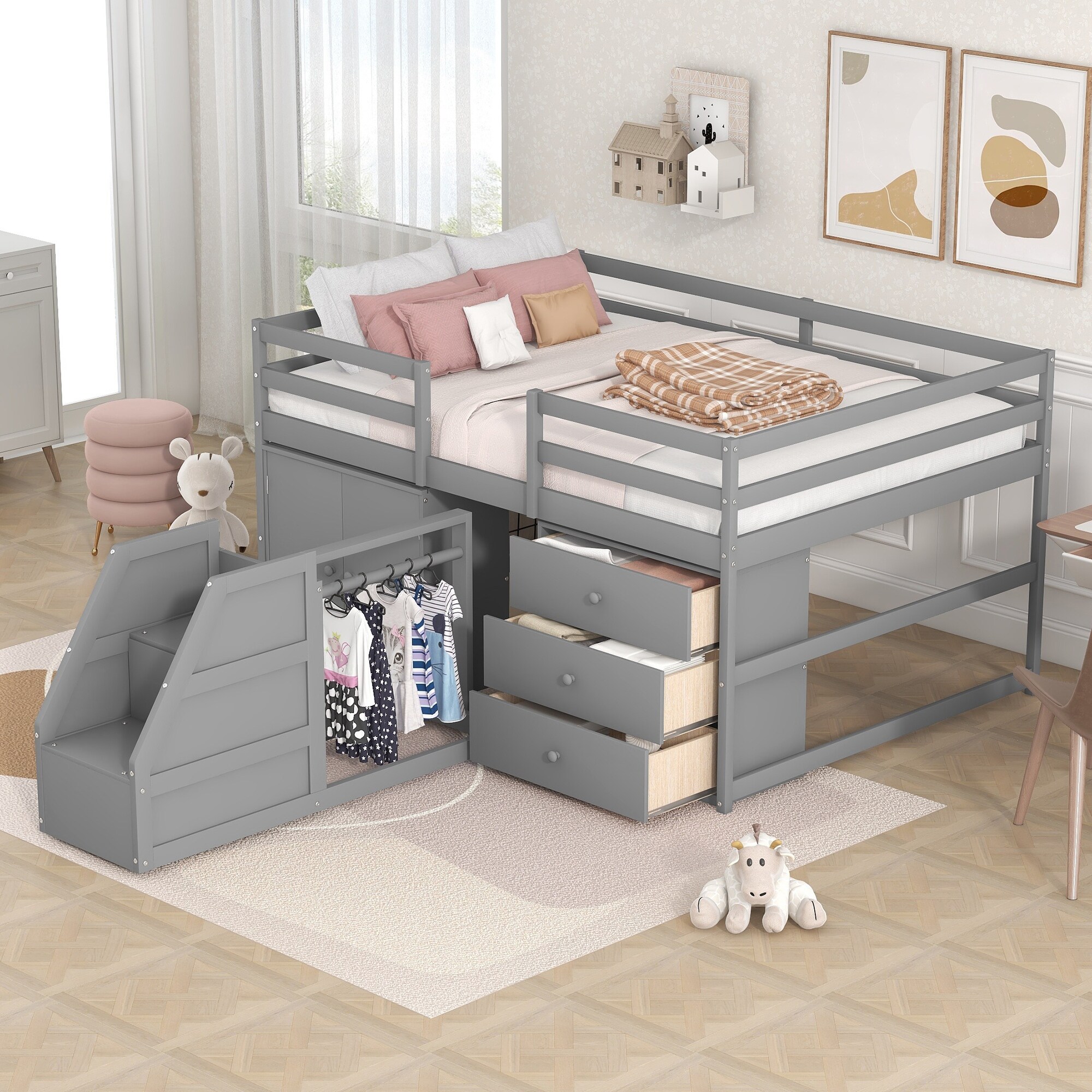 Full size store short loft bed