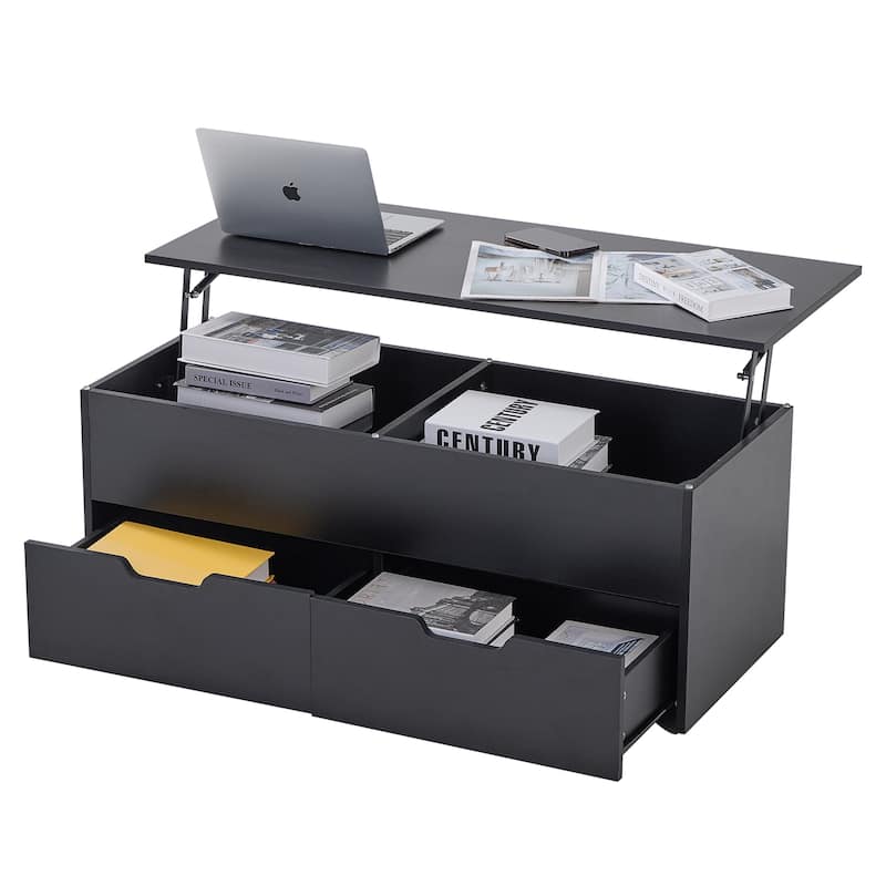 Anmytek Black Lift Top Coffee Table with Storage Modern Convertible Laptop Desk for Living Room