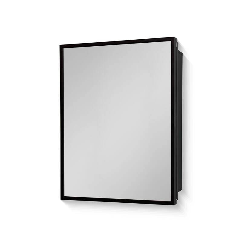 Medicine Cabinet Mirror, Wall-Mounted or Recessed Installation, Black Iron Powder Material, Removable Shelf for Bathroom