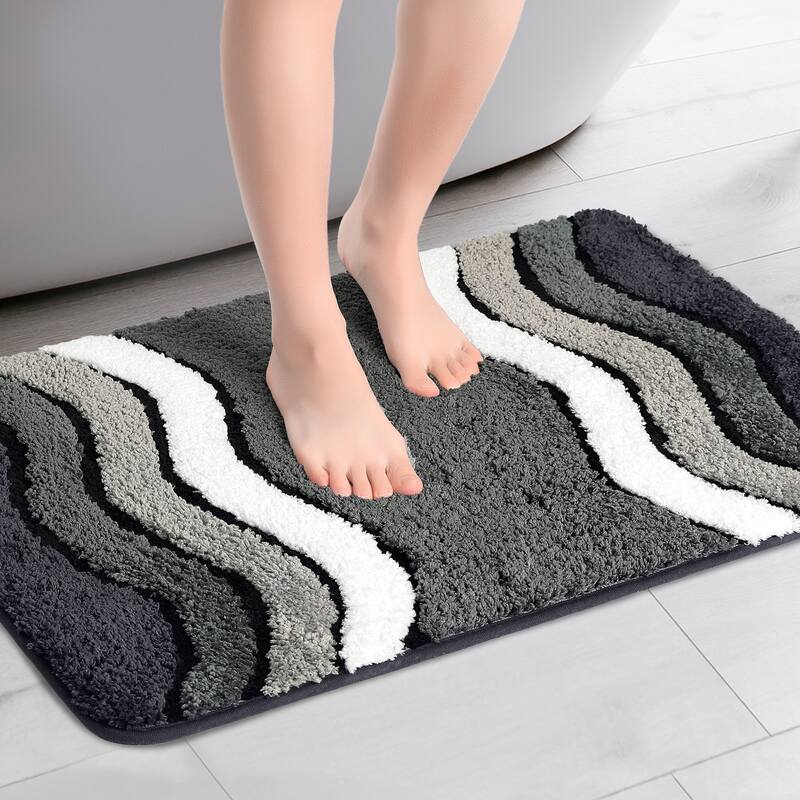 Grey Bathroom Rug, Soft Bath Mat Non Slip Ultra Water Absorbent Bath Carpet Quick Dry Bathroom Floor Mat - Curve - 20" x 32"