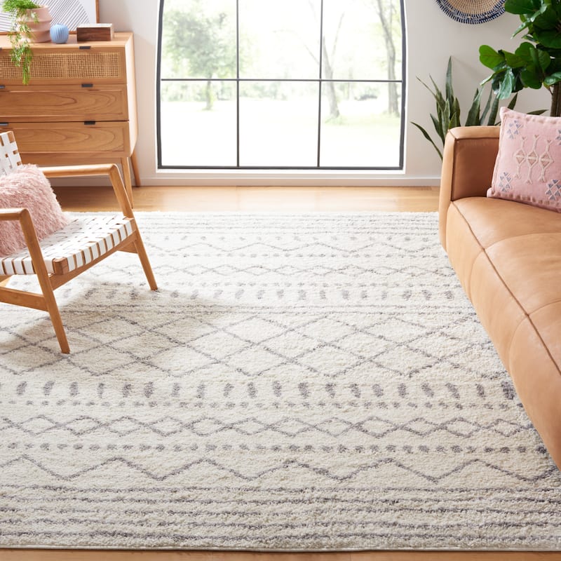 SAFAVIEH Arizona Shag Lotta Moroccan 1.2-inch Thick Rug - 8' Square - Ivory/Grey