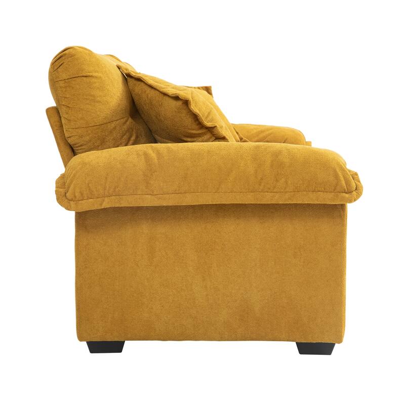 Small Sofa Loveseat Deep Seat Sofa Couch with 2 Throw Pillows, 2-Seater Settee with Pillow Top Armrests