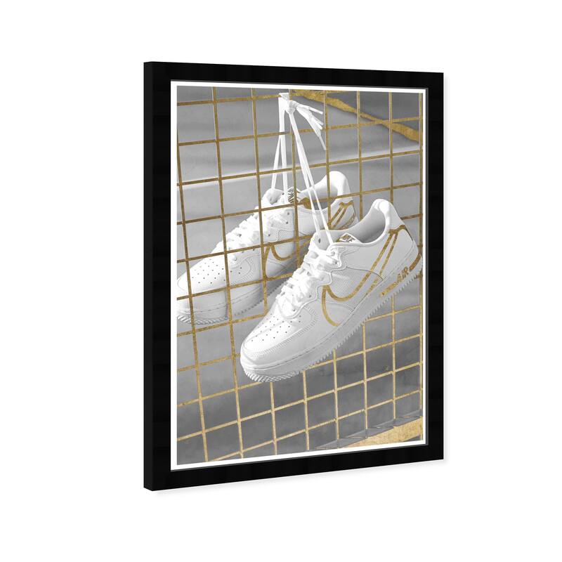 Wynwood Studio Canvas Fashion and Glam Golden Fence Sneakers White and Metallic Gold Modern & Contemporary Wall Art Canvas Print