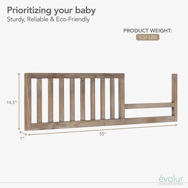 dimension image slide 1 of 3, Evolur Convertible Crib Toddler Guard Rail