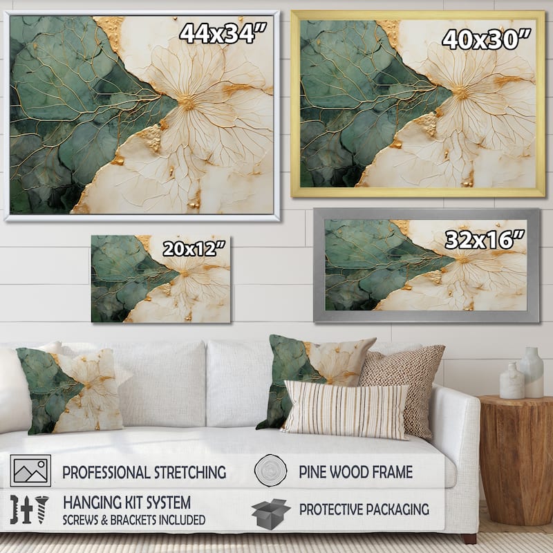 Designart "Green Gold Minimalism Poteries I" Abstract Spirals Framed Wall Art Living Room
