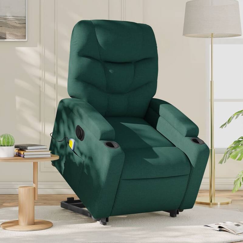 vidaXL Stand up Massage Recliner Chair Light Gray Fabric - Electric Massage Recliner Chair - Dark green