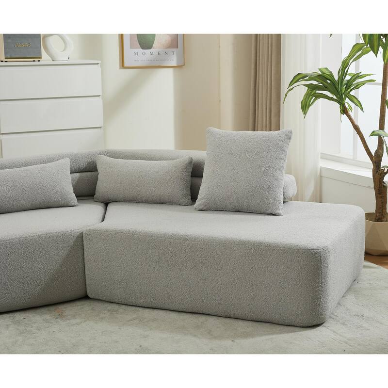 128" Cloud Sectional Sofa, Fabric Upholstered Couch with Deep Seat, Modern Couches No Assembly for Apartment Living Room