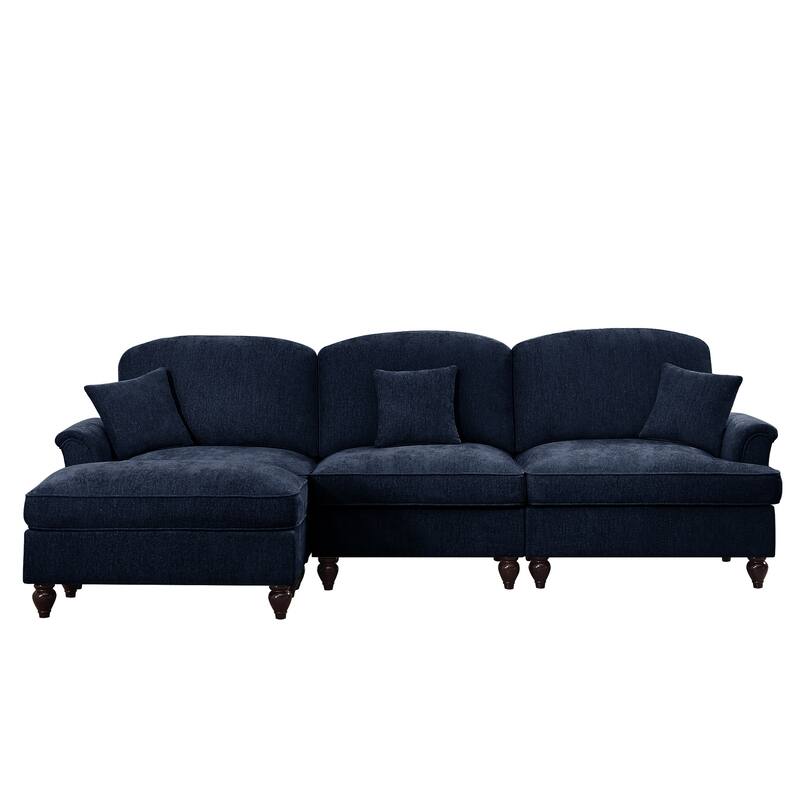 GDFStudio - Mid Century Chenille L-Shaped 3-Seater 107.1" Modular Sectional Sofa with Ottoman