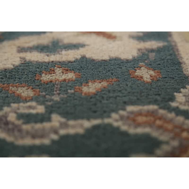 Transitional Blue Oushak Runner Rug Hand-Knotted Wool Carpet - 2'5" x 9'11"