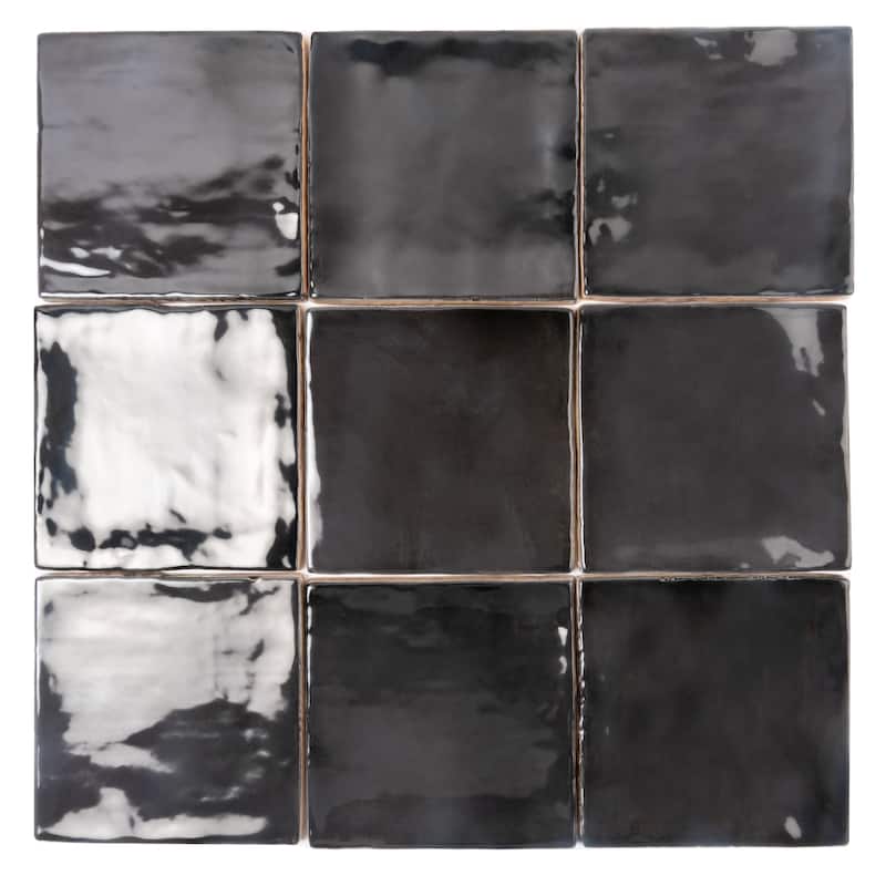 Apollo tile 4" x 4" Silken Glossy Black Ceramic Tile (5.38 sq ft/case) - 50 Pack