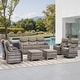 preview thumbnail 121 of 189, Pocassy Outdoor Wicker Sofa with Swivel Chair Fire Pit Table Furniture Set. Gray Wicker & Gray Cushion - 7 Pieces Sofa Siwvel Chair with  Ottoman