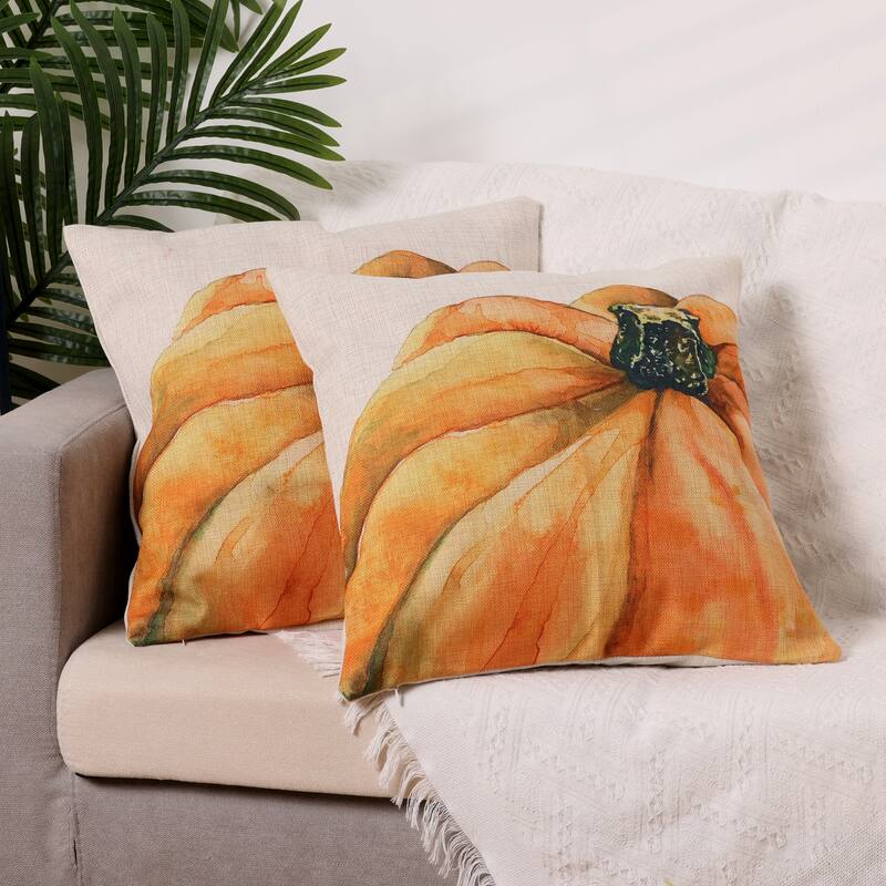 2Pcs Fall Pumpkin Decorative Throw Pillow Covers Square Cushion Covers - Pumpkin