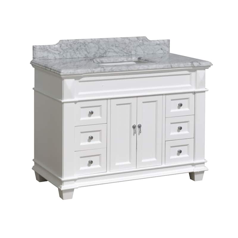 KitchenBathCollection Elizabeth 48" Bathroom Vanity with Carrara Marble Top - White