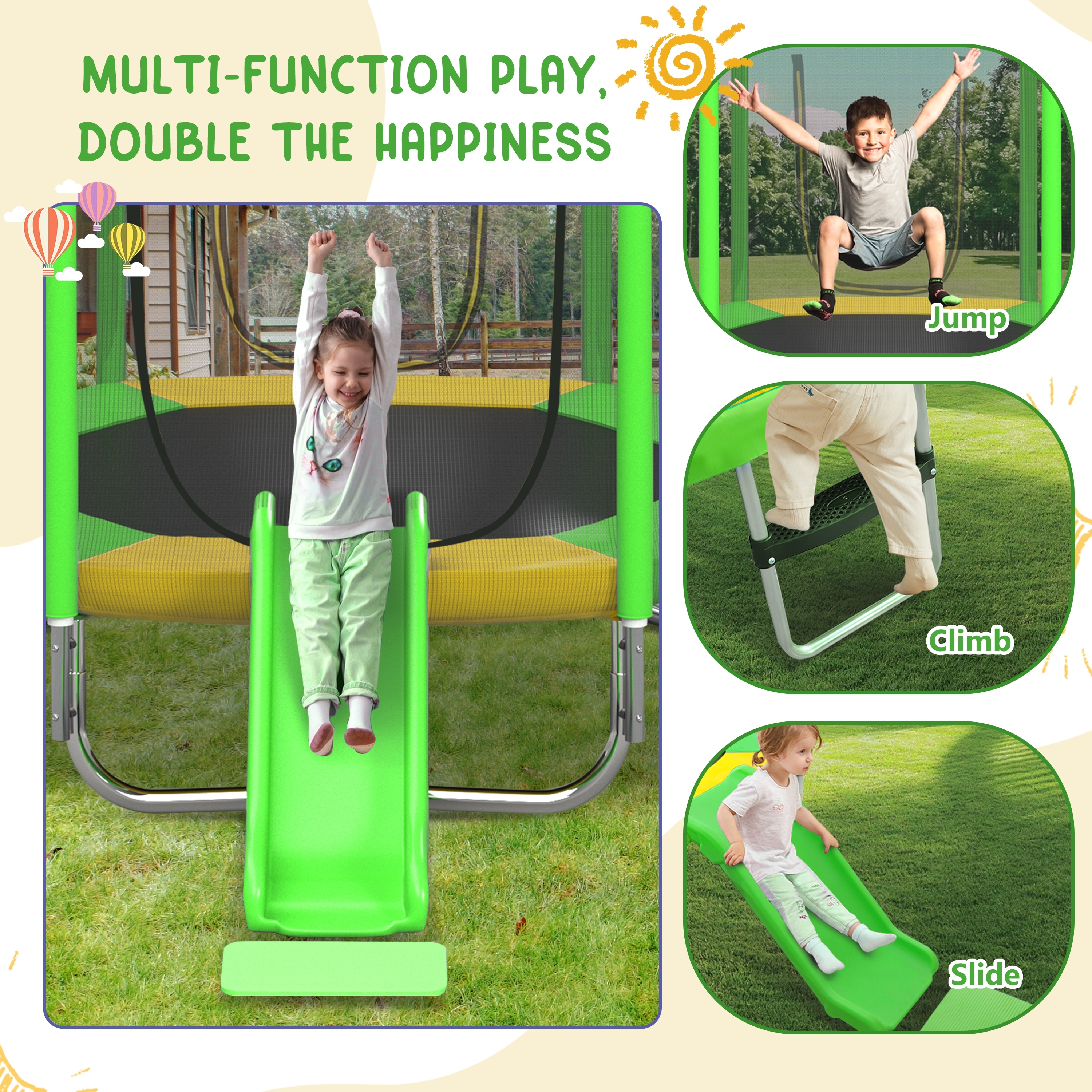 7FT Trampoline for Kids with Safety Enclosure Net, Slide and