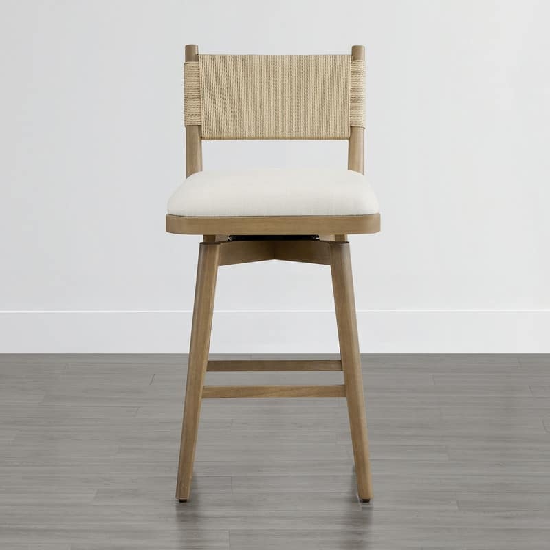 Gloria Upholstered Swivel Braid Barstool with Wood Frame Set of 2