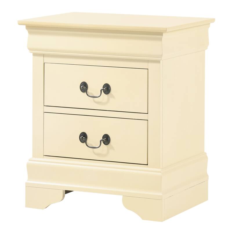 2 Drawer Beige Nightstand, 24 Inch Classic Bedside Table with Real Wood Veneers and English Dovetail Drawers