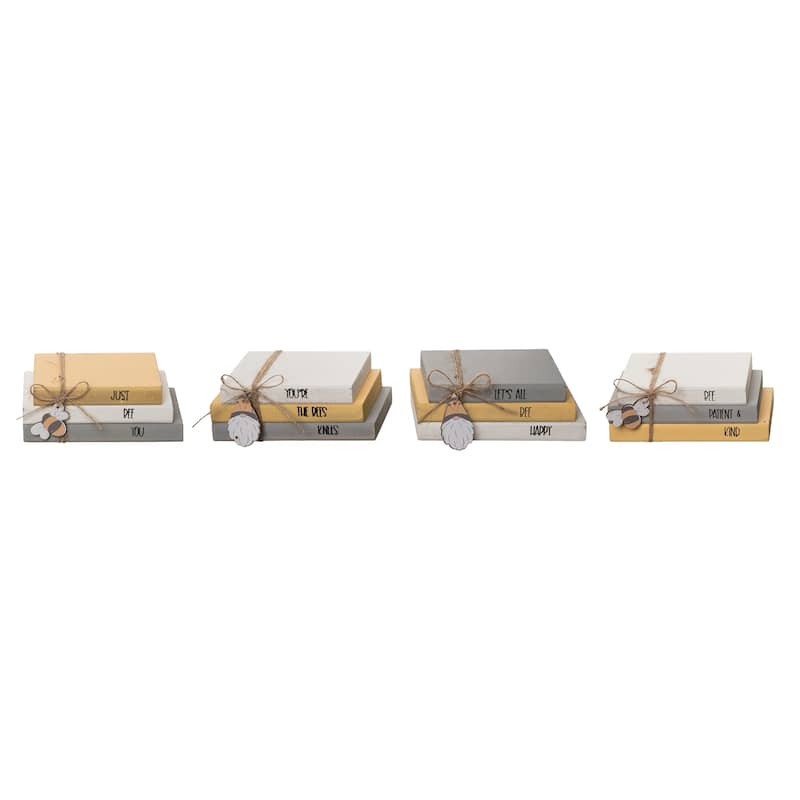 Transpac MDF Bee Book Stack w/Charm Set of 4 Spring Home Decorations