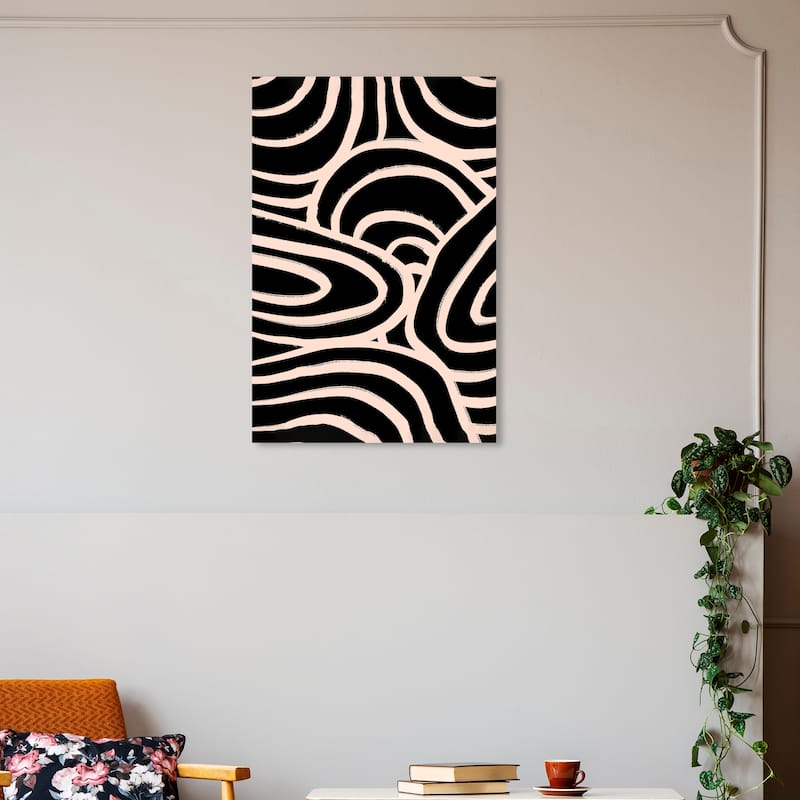 Wynwood Studio Canvas Abstract Lineal Water Wave Black and Light Pink Modern & Contemporary Wall Art Canvas Print - 30 x 20