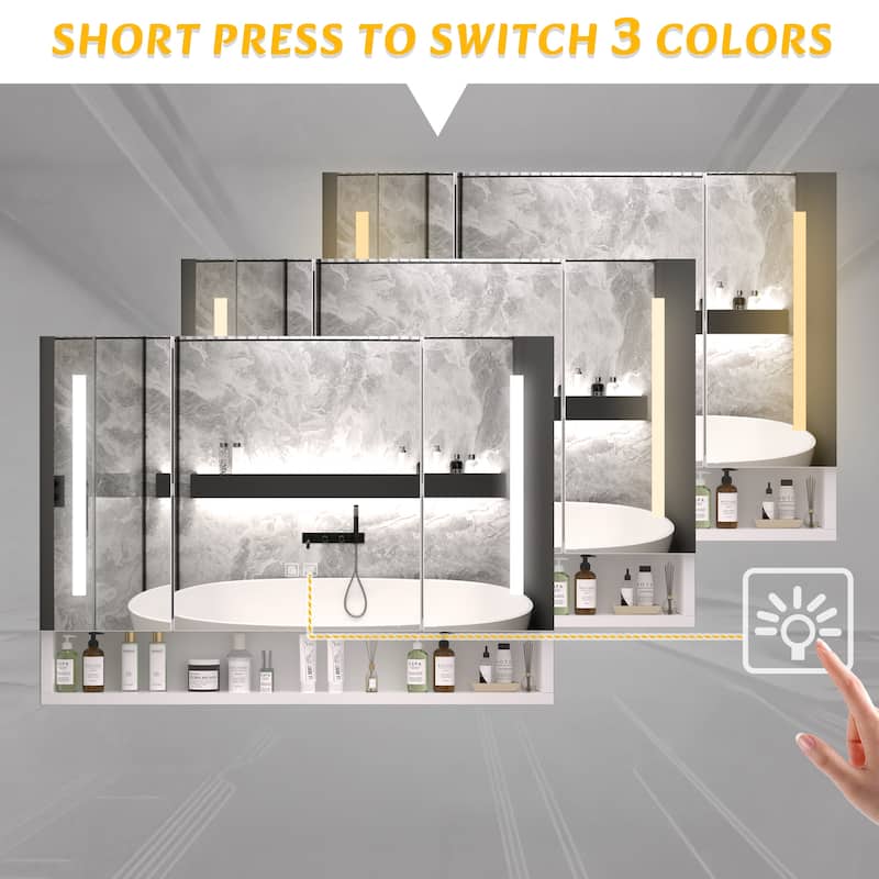 39 x 28 Inch LED Lighted Medicine Cabinet with Mirror, Aluminum Wall Mounted Bathroom Cabinet with Anti-Fog and Storage