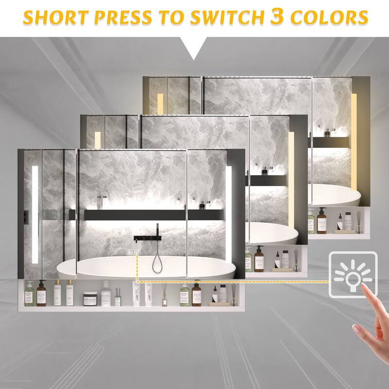 Roomfitters 39 Inch Illuminated Medicine Cabinet, Aluminum Bathroom Storage Mirror, Wall Mounted Vanity Organizer, White