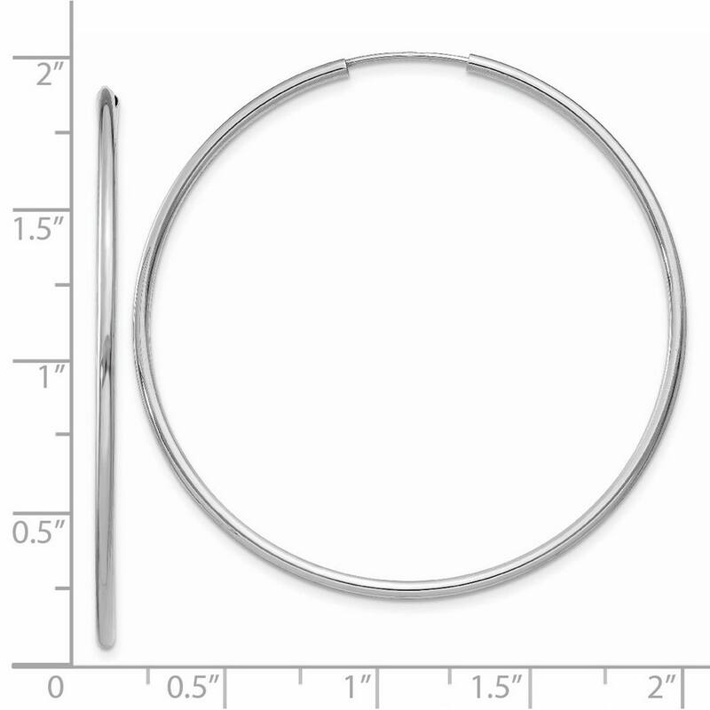 Curata 14k White Gold tube 1.5x44mm Polished Endless Hoop Earrings