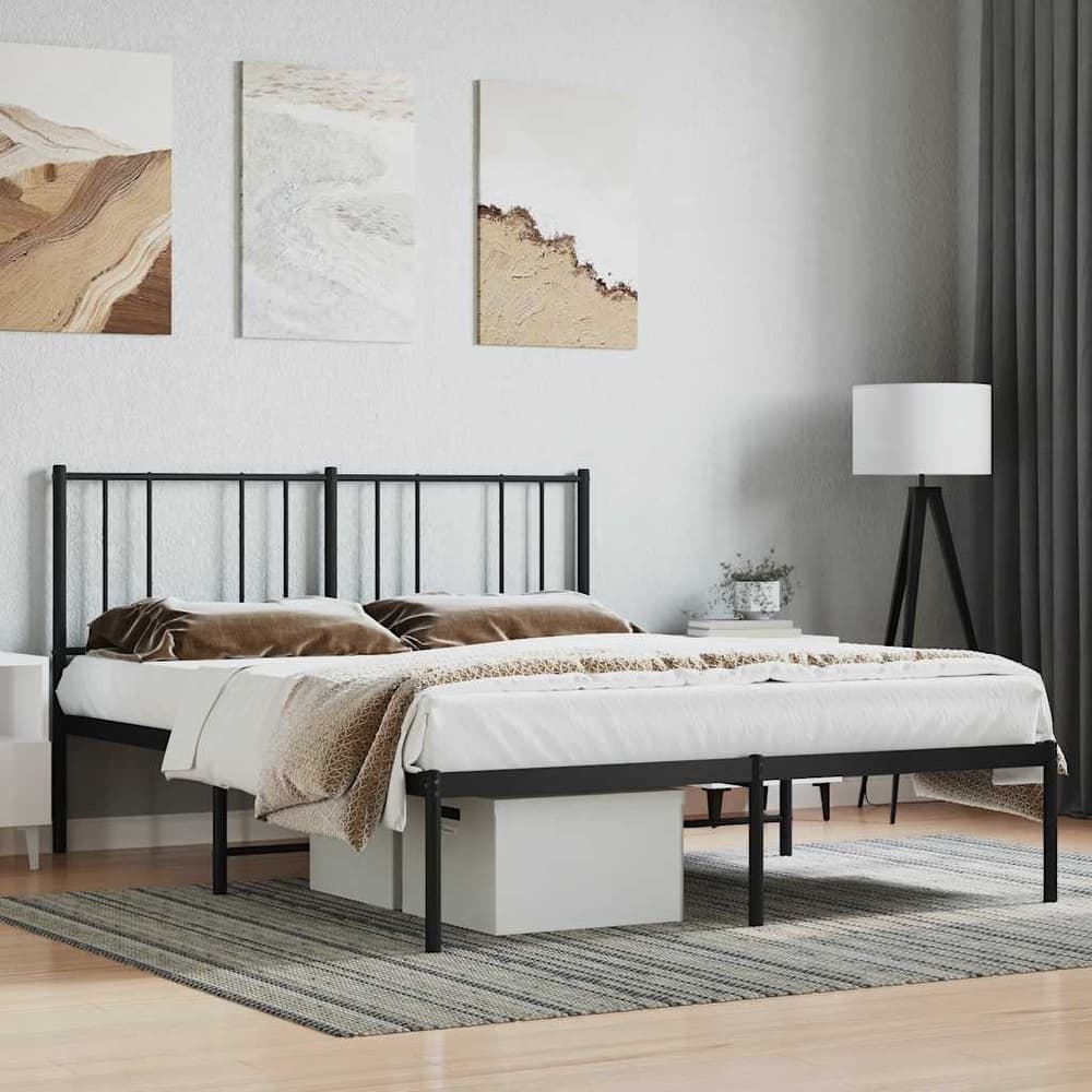 vidaXL Metal Bed Frame with Headboard, No Mattress