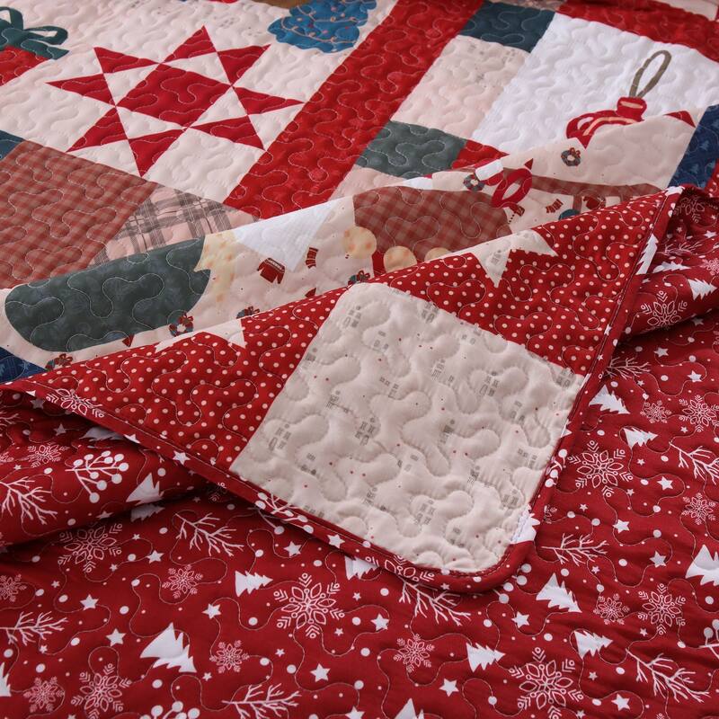 3 Pcs Vintage Christmas Patchwork Quilt Set