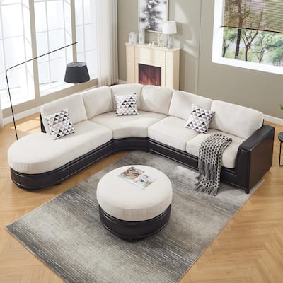 Oversized Corduroy With Faux Leather Modular Sectional