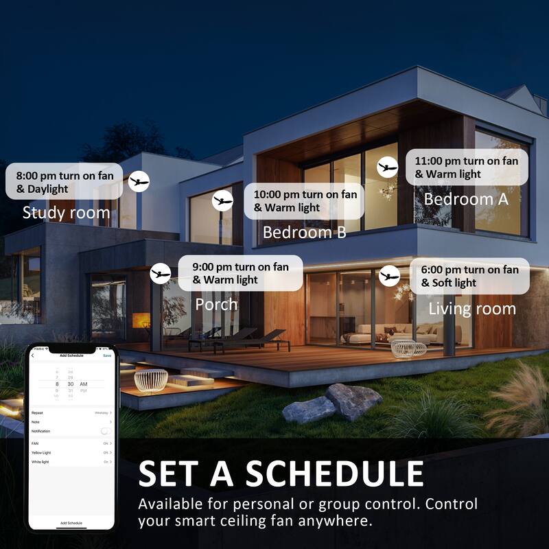 CARRO Chamomile 45" ABS 3-Blade Indoor Smart Ceiling Fan with Light and Remote