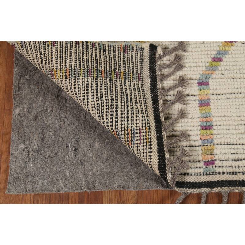 Ivory Moroccan Oriental Area Rug Handmade Wool Carpet - 5'3"x 8'5"