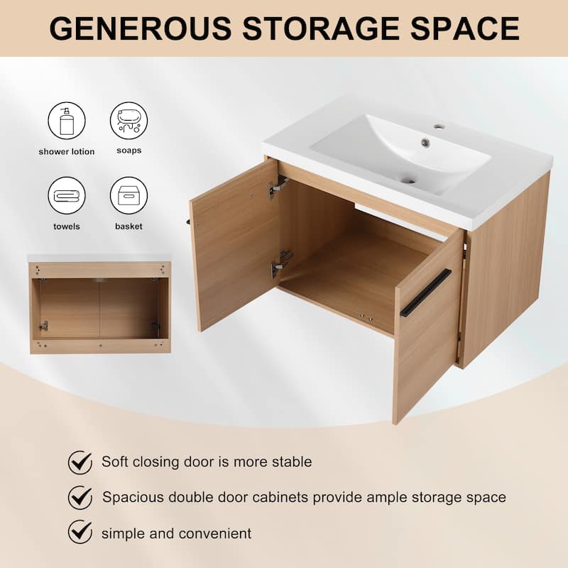 BNK 16"/20"/24"/30"/36" Single Sink Bathroom Vanity with Soft Close Door and Shelf