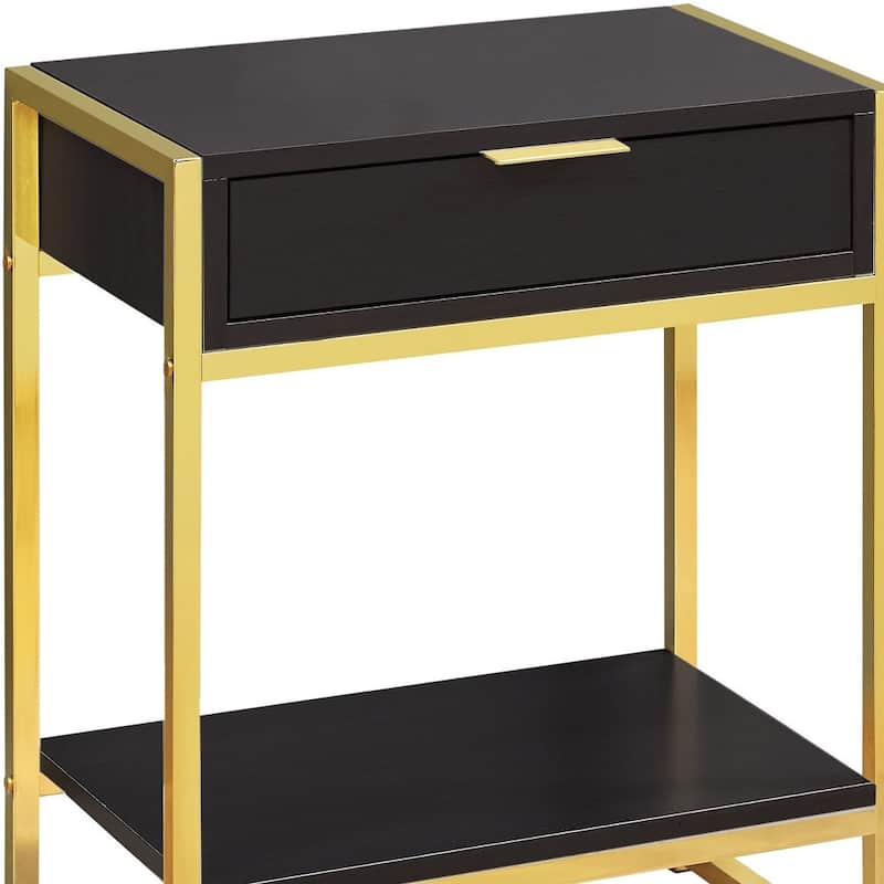 Modern 24" Bedside Table with Drawer and Shelf Rectangular Wood Top and Metal Frame Accent Table - 19.5”L x 12.75”W x 23.75”H