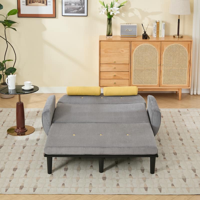 Velvet Sofa Bed, Loveseat with Adjustable Backrest, Sleeper Sofa Daybed with Built-In USB Port