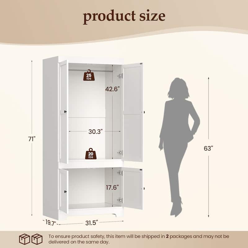 Pocassy 71" H Wardrobe Closet with Drawers and Cabinet.