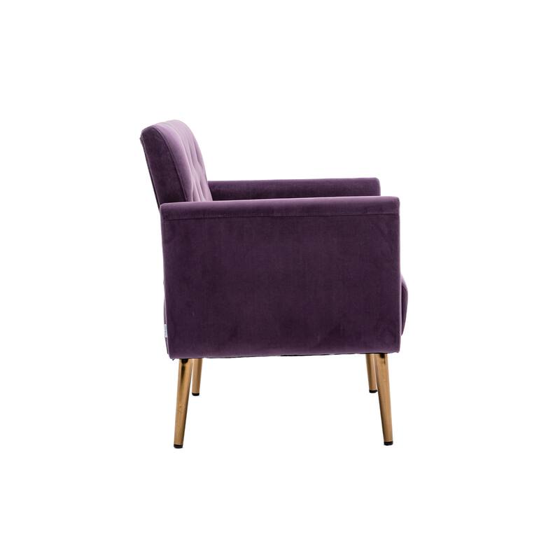 Velvet Upholstered Tufted Accent Chair With Golden feet