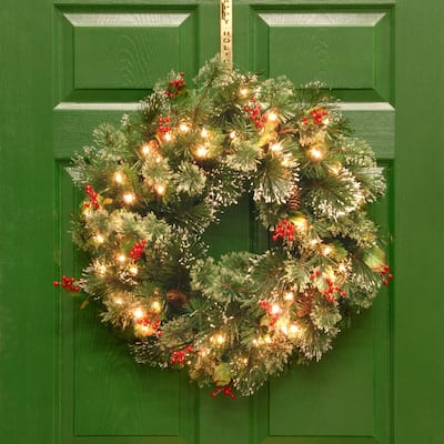 Battery Operated LED 24-inch Wintry Pine Wreath - 24"