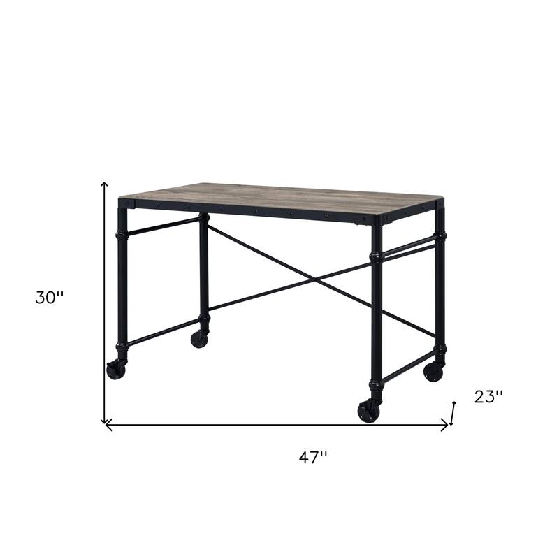 Modern 47" Reversible Writing Desk with Brown Wood Top & Black Metal Frame
