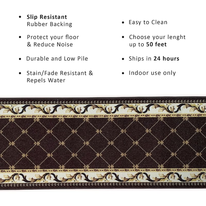 Custom Size Trellis French 31 Inch Wide Non-Slip Stair Runner Rug