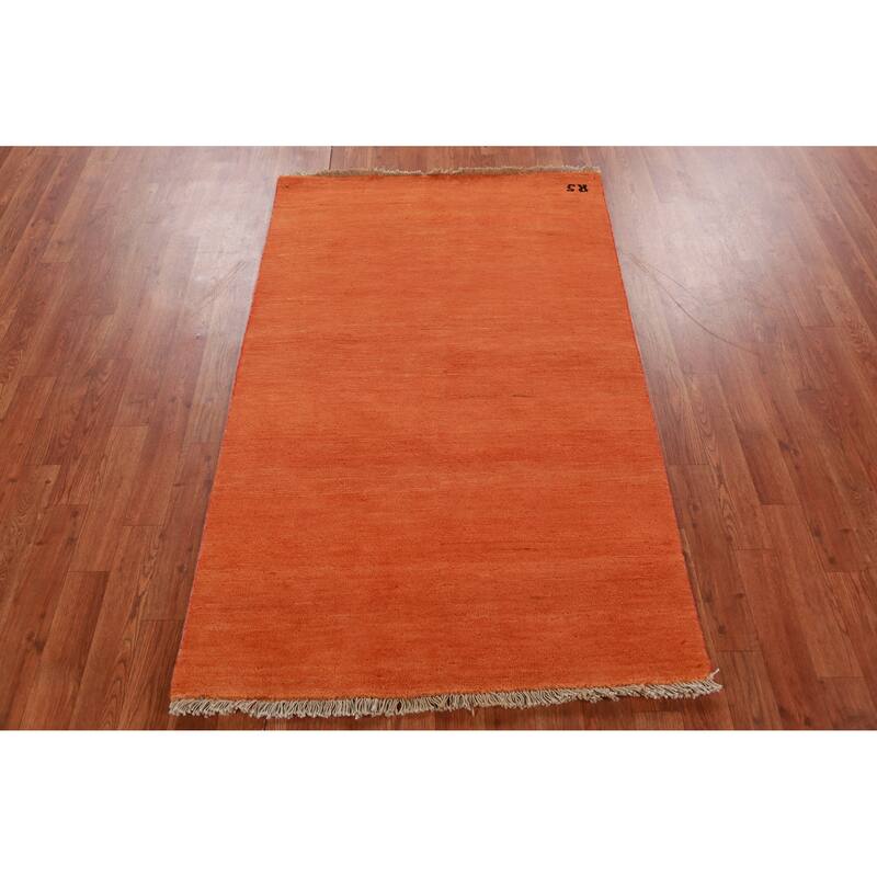 Orange Modern Gabbeh Oriental Foyer Rug Handmade Wool Carpet - 3'1" x 4'10"
