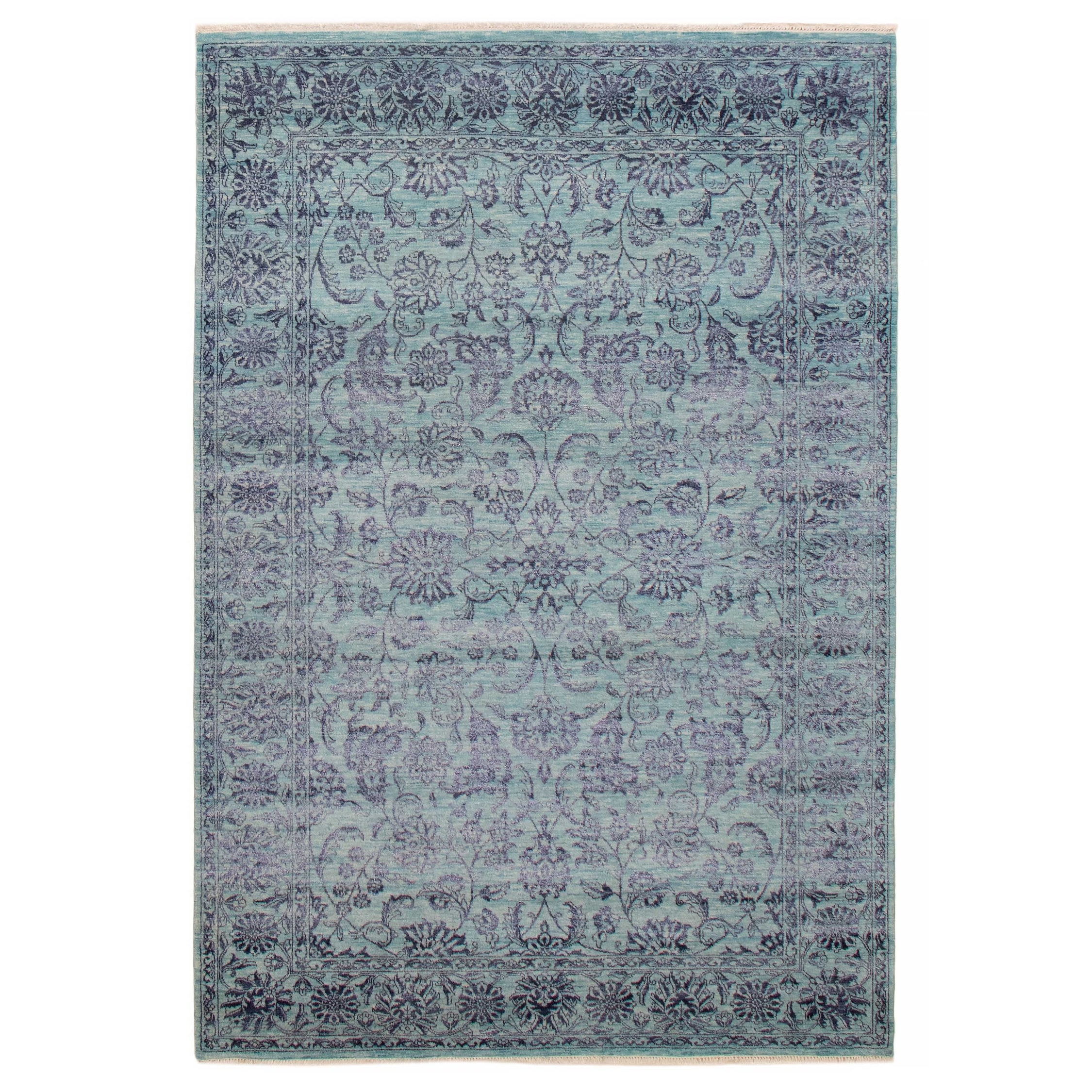 ECARPETGALLERY Hand-knotted Heritage Turquoise Silk, Wool Rug - 6' 1" x 8' 11"
