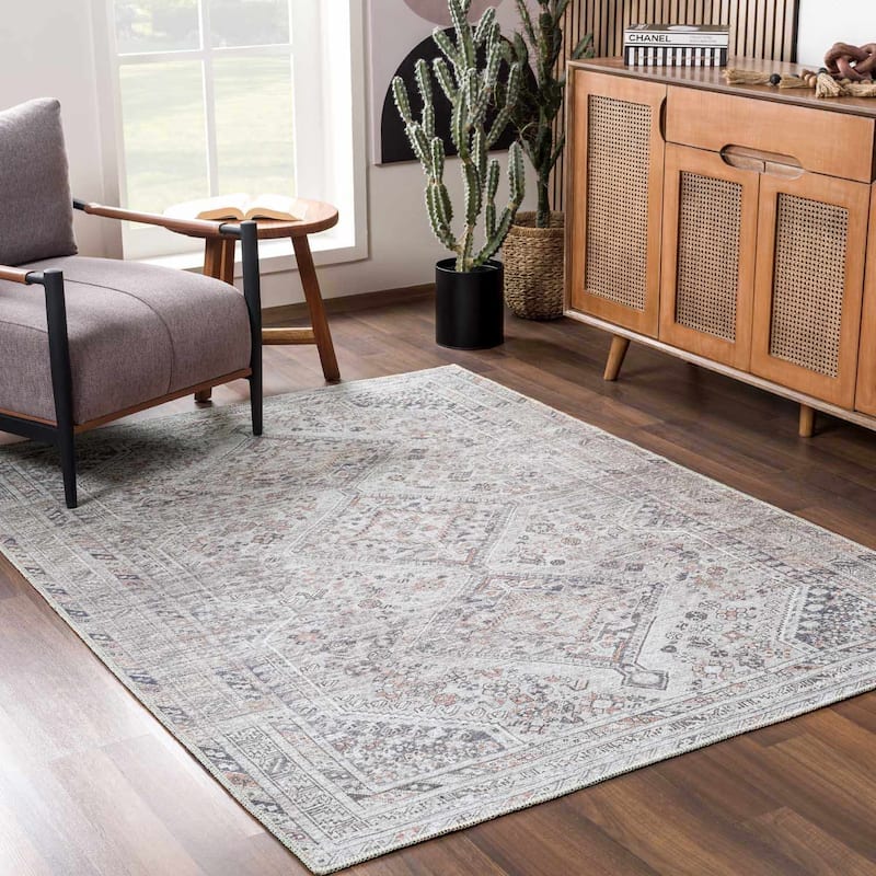 Hauteloom Barny Traditional Oriental Machine Washable Area Rug - 7'10" x 10'2" - Ivory, Peach, Cram / Barny
