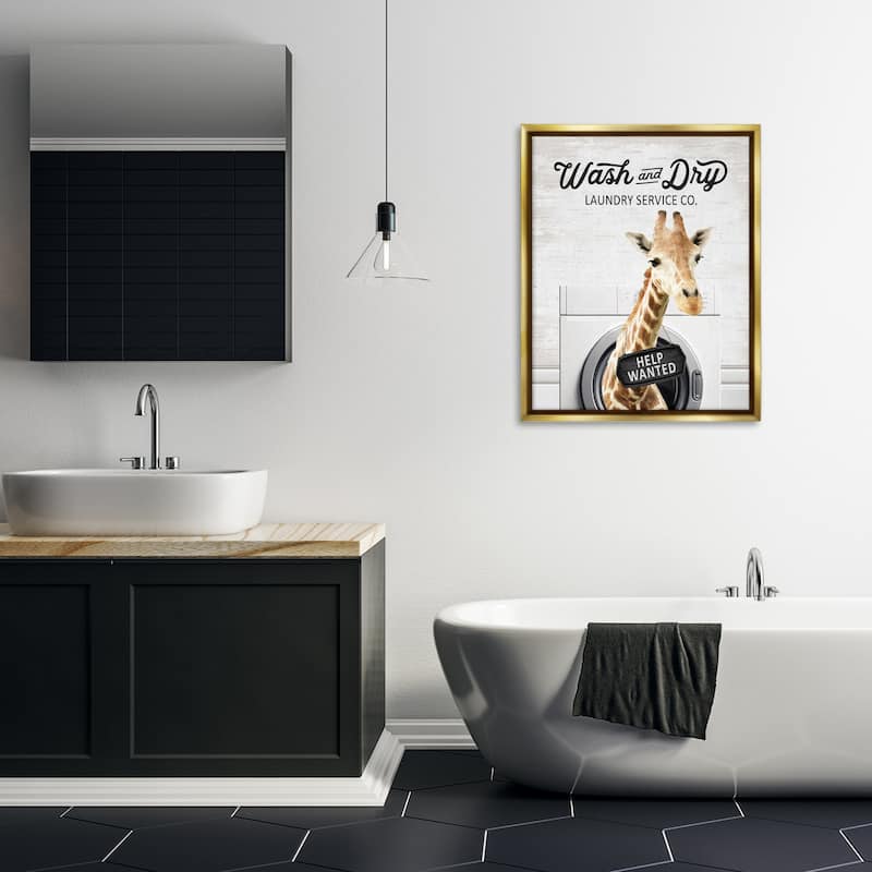 Stupell Wash & Dry Laundry Giraffe Framed Floater Canvas Wall Art Design By Lettered and Lined