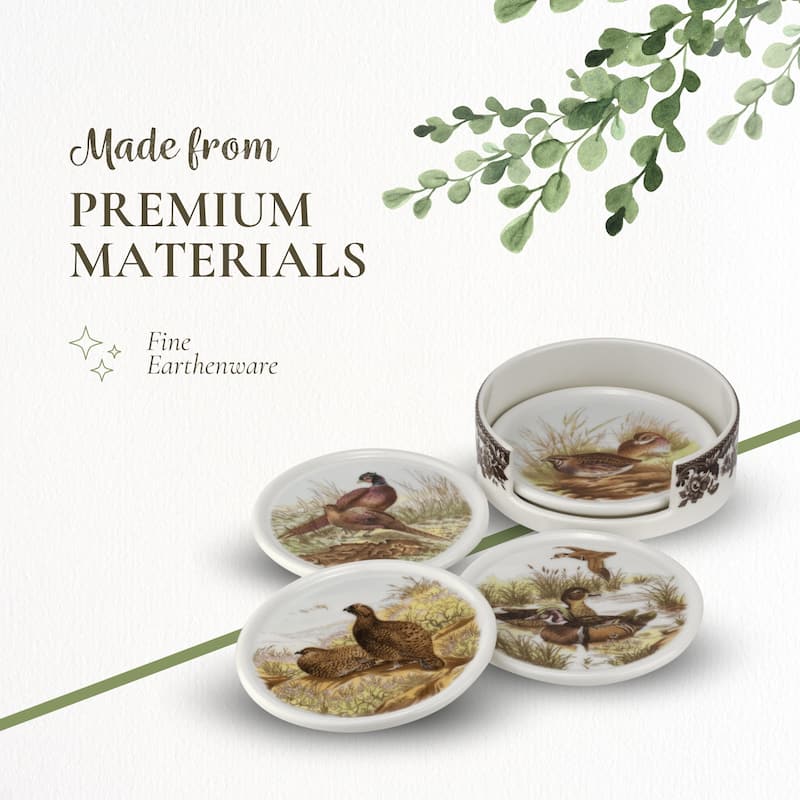 Spode Woodland Set of 4 Ceramic Coasters with Holder - Multicolor - 3.75 Inches