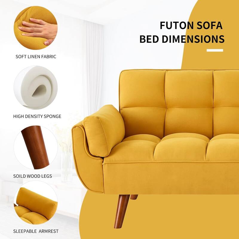 75.39 IN. Futon Sofa Bed, Convertible Upholstered Couch Sleeper with Reclining Sleeper Split Tufted Back