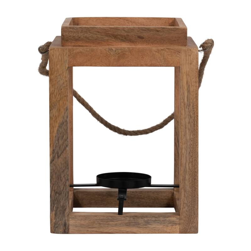8"Lx8"Wx11"H, Lantern Candle Holder, Wood Brown Finish, Open Sides Design with Rustic Charm for Home Decor and Ambient - 8" x 8" x 11" - Brown