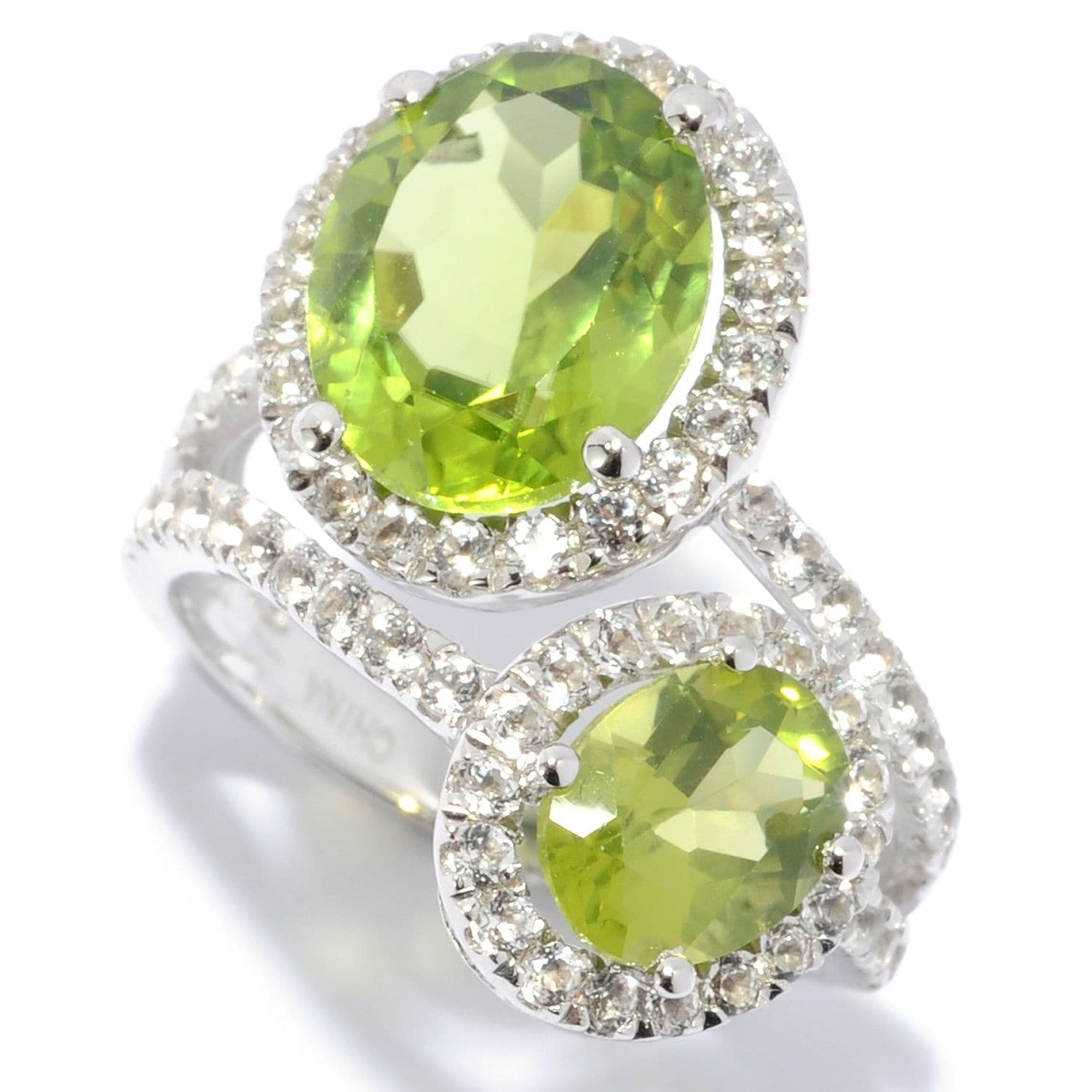 Pinctore 925 Sterling Silver Peridot and White Topaz Ring