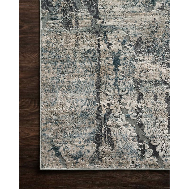 Alexander Home Vintage Glam Modern Distressed Area Rug - 2'7" x 10' - Taupe/Blue - Runner/Rectangle