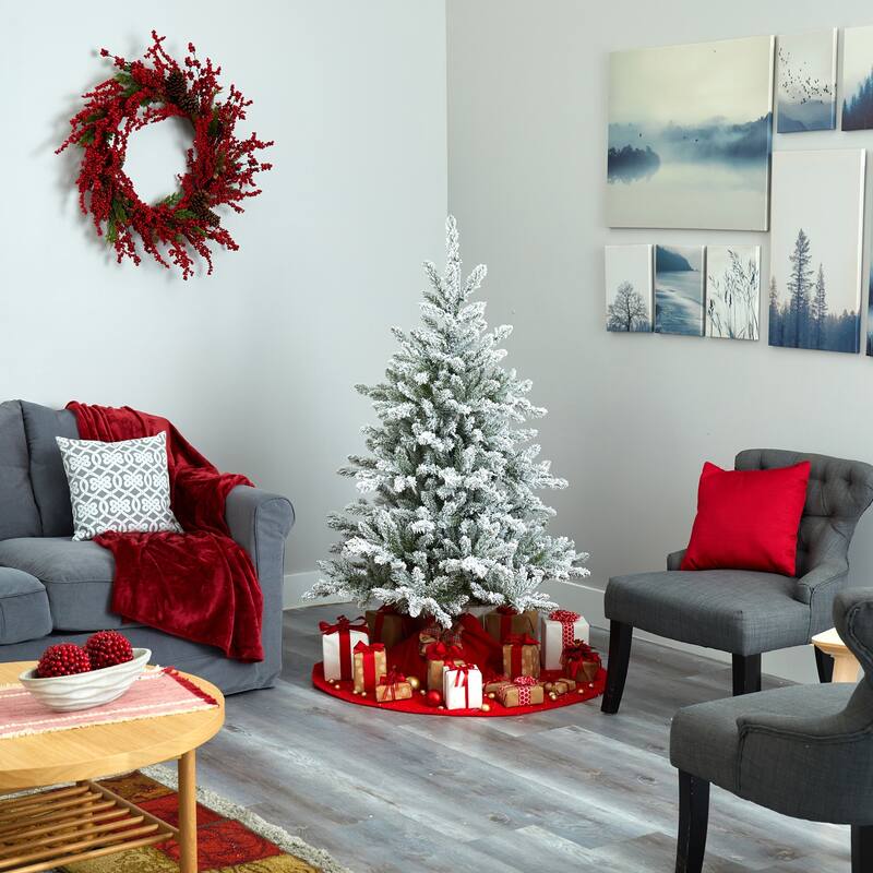 5ft. Flocked Spruce Artificial Christmas Tree with 200 Clear Lights and 604 Branches - Snow-Kissed Holiday X-Mas Glow